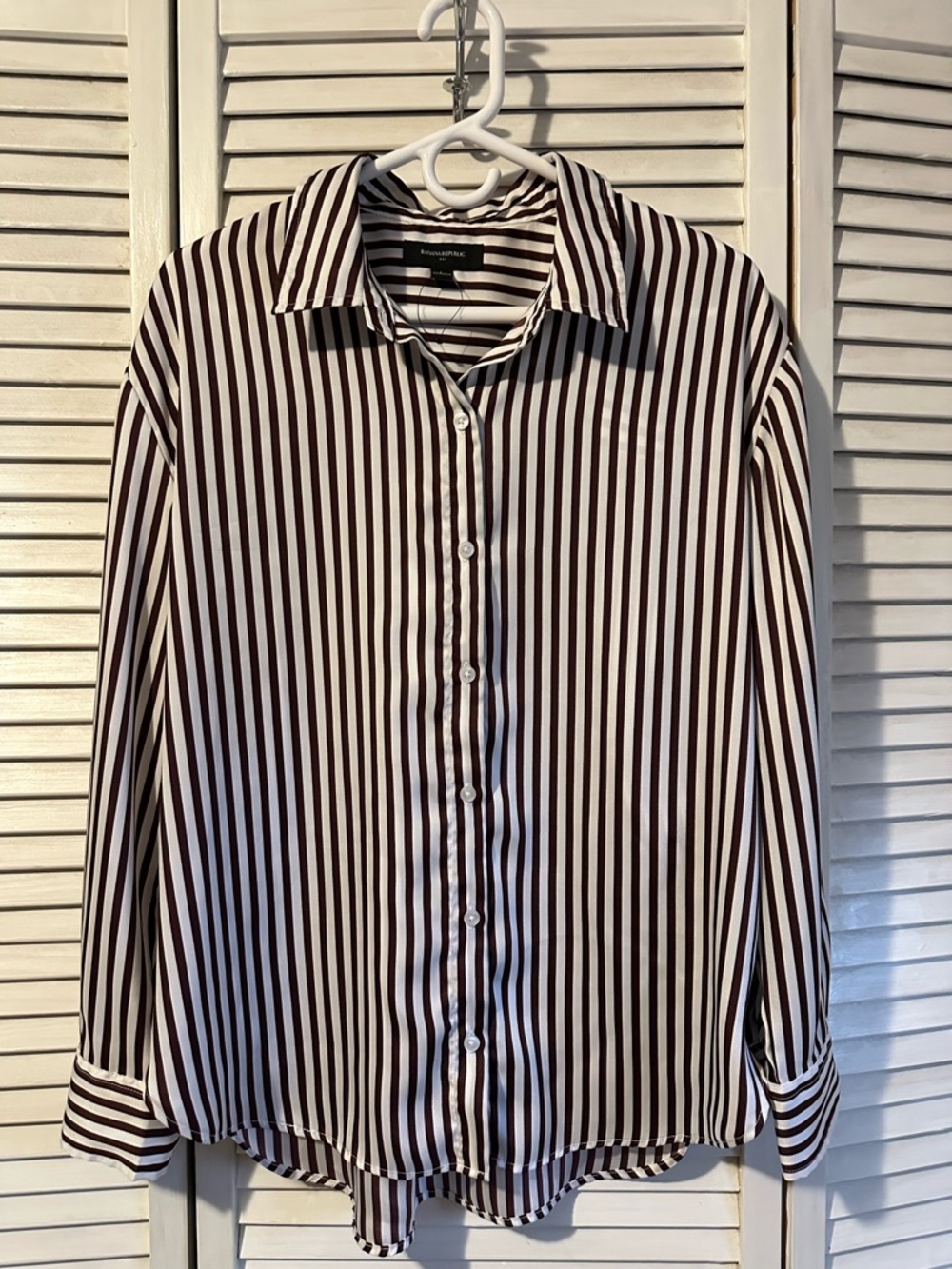 Banana Republic Brown and White Vertical Stripe Blouse